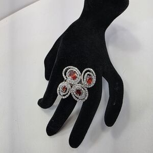 Charles Winston Red/Orange Gemstone Halo Statement Ring